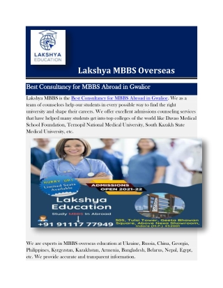 Best Consultancy for MBBS Abroad in Gwalior