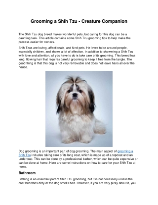 Grooming a Shih Tzu - Creature Companion