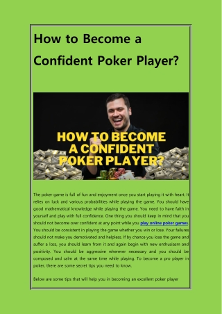 Confidence, A Secret Of a Professional Poker Player