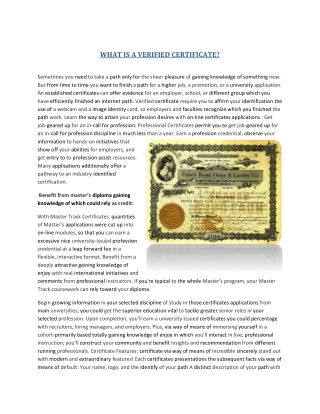 WHAT IS A VERIFIED CERTIFICATE?