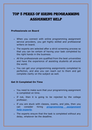 Top 5 Perks Of Hiring Programming Assignment Help