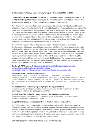Cell Separation Technology Market is likely to register double digit CAGR by 202