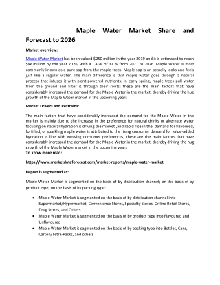 Maple Water Market Size and Forecast to 2026