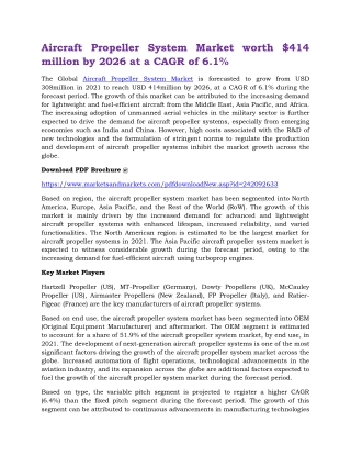 Aircraft Propeller System Market worth $414 million by 2026 at a CAGR of 6.1%