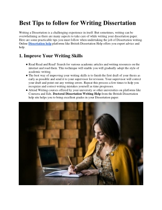 Best Tips to follow for Writing Dissertation