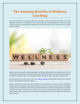 The Amazing Benefits of Wellness Coaching