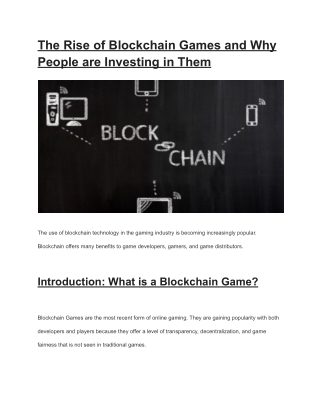 The Rise of Blockchain Games and Why People are Investing in Them