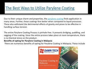 The Best Ways to Utilize Parylene Coating