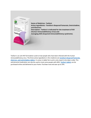 tenofovir disoproxil fumarate, efavirenz, and emtricitabine tablets