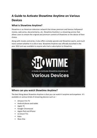 Guide to Activate Showtime Anytime on Various Devices