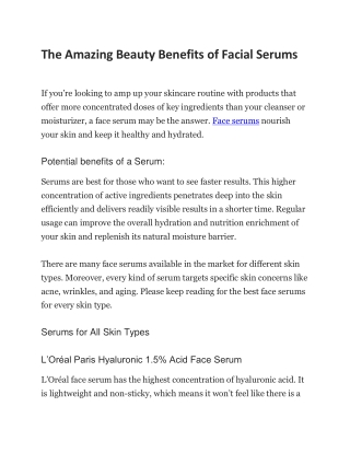The Amazing Beauty Benefits of Facial Serums