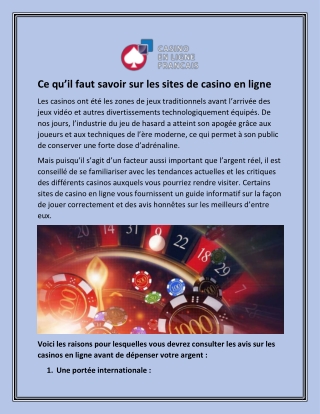 Ce qu’il faut savoir sur les sites de casino en ligne