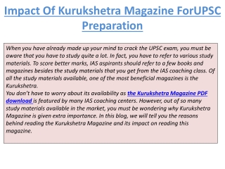 Impact Of Kurukshetra Magazine ForUPSC Preparation