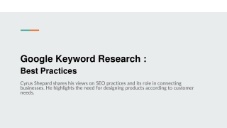 Google Keyword Research - Best Practices