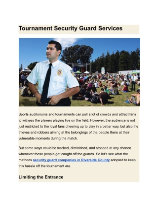 Tournament Security Guard Services