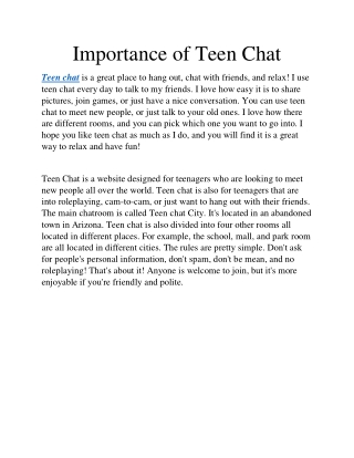 Importance Teen Chat