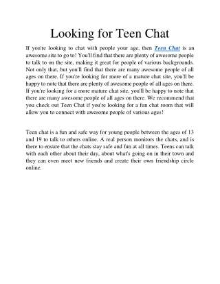 Looking for Teen Chat