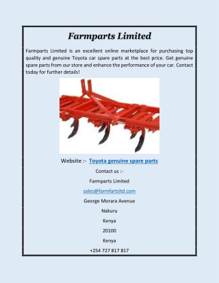 Toyota Genuine Car Spare Parts at Best Price