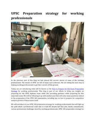 UPSC Preparation strategy for working professionals