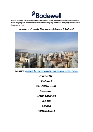 Vancouver Property Management Rentals Bodewell