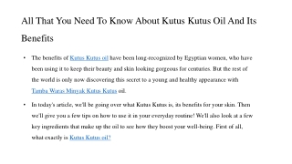 All That You Need To Know About Kutus Kutus Oil And Its Benefits