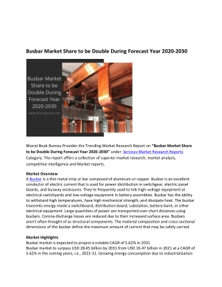 Global Busbar Market Trends, Application and Regional Forecast to 2020-2030