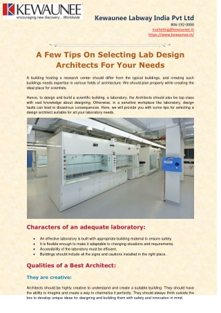 Lab Design Architects For Your Needs