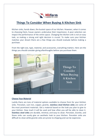Things To Consider When Buying A Kitchen Sink