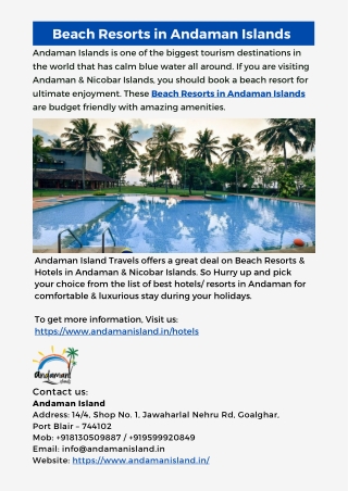 Beach Resorts in Andaman Islands