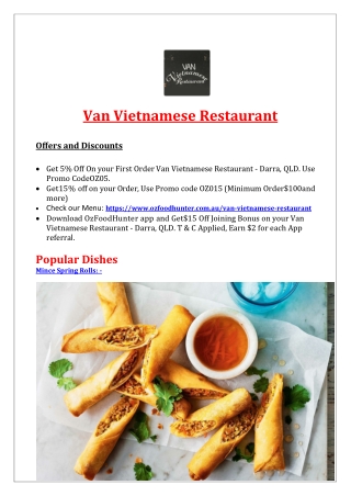 5% Off - Van Vietnamese Restaurant Menu Darra, QLD