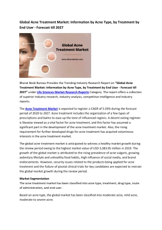 Global Acne Treatment Market Research Report 2020-2027