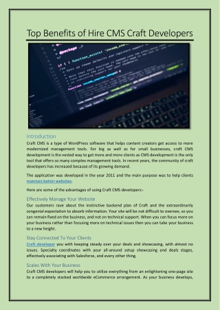Top Benefits of Hire CMS Craft Developers