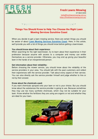 Things You Should Know to Help You Choose the Right Lawn Mowing Services Sunshine Coast