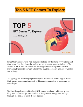 Top-5 NFT Games To Explore