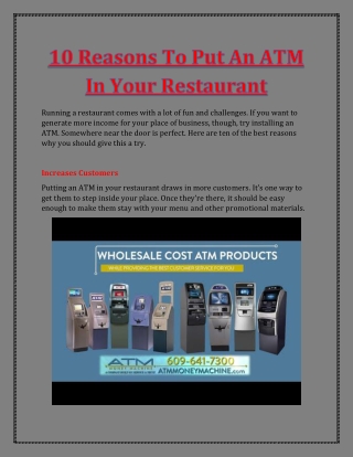 10 Reasons To Put An ATM In Your Restaurant