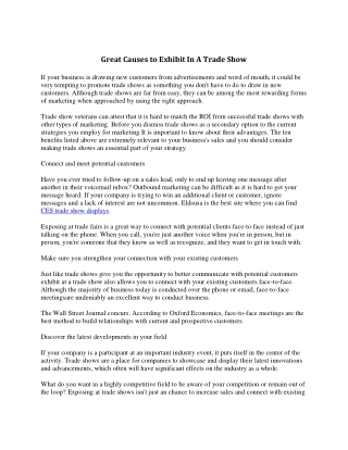 Great Causes to Exhibit In A Trade Show