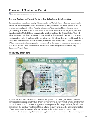 Buy Resident Permit Online
