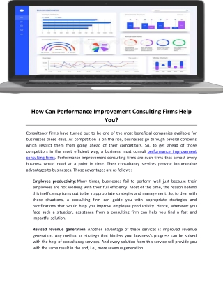 How Can Performance Improvement Consulting Firms Help You