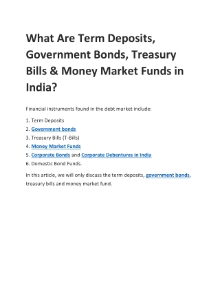 What Are Term Deposits, Government Bonds, Treasury Bills & Money Market Funds