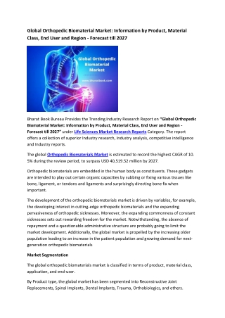 Global Orthopedic Biomaterial Market Research Report 2020-2027