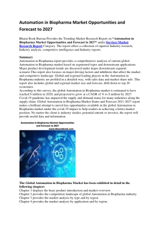 Automation in Biopharma Market Opportunities and Forecast to 2027-converted