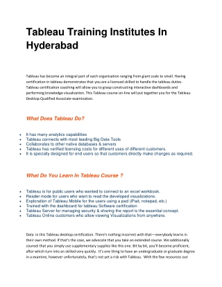 Tableau Training Institutes In Hyderabad