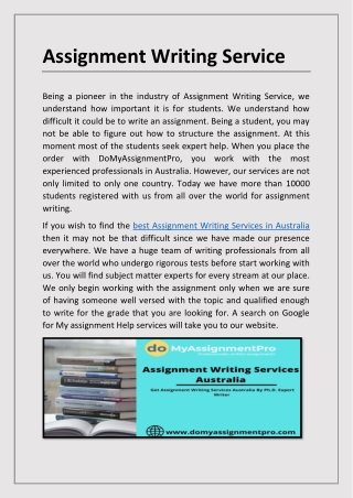 Get Assignment Writing Services Australia By Ph.D. Expert Writer