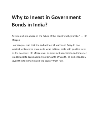 why to invest in government bonds in india