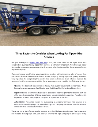 Three Factors to Consider When Looking For Tipper Hire Services