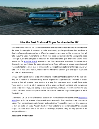 Hire the Best Grab and Tipper Services in the UK