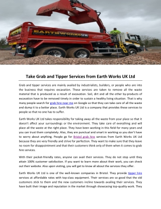 Take Grab and Tipper Services from Earth Works UK Ltd