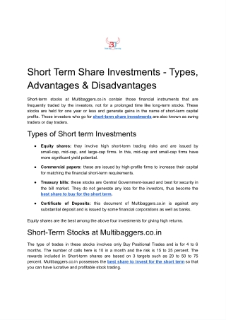 Short Term Share Investments - Types,