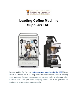 Leading Coffee Machine Suppliers UAE