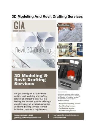 3D Modeling And Revit Drafting Services